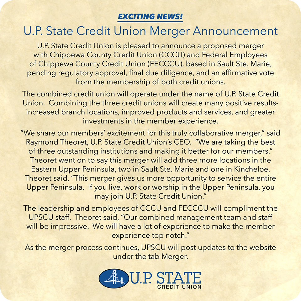 U.P. State Credit Union Merger Info